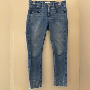 LOFT Modern Skinny Crop Women’s Distressed Blue Jeans. Decorative Hem. Size 6/28
